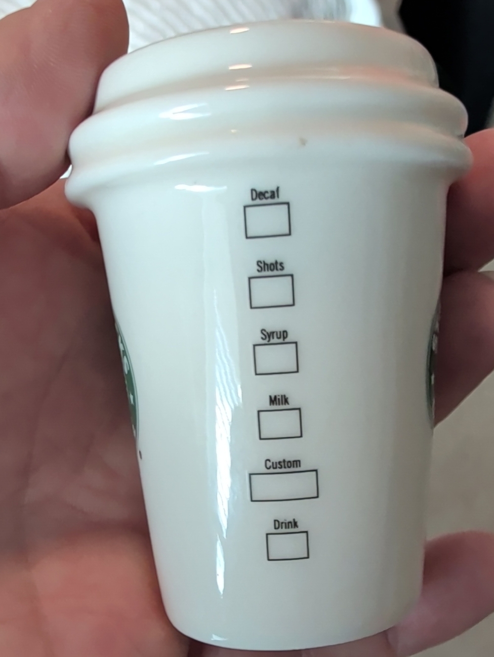 Vintage 1992 Starbucks White Ceramic Tumbler Ornament with Green Logo 2.5in - Picture 5 of 6